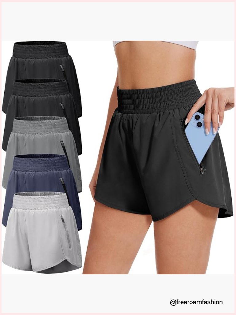 5 Pack Athletic Shorts With Zipper Pockets High Waisted Quick Dry Running